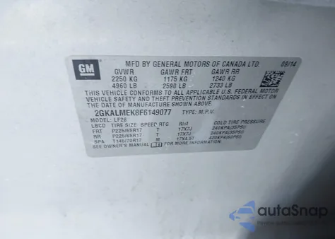 2015 GMC Terrain Sle-1 z USA, uszkodzony, nr VIN 2GKALMEK8F6149077